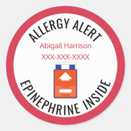 Gepersonaliseerd allergie Alert Epinefrine in het Ronde Sticker