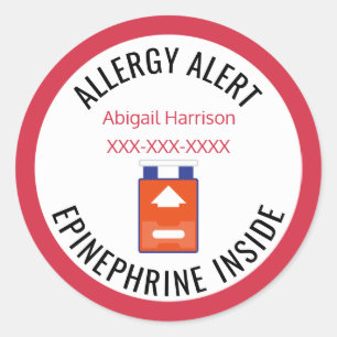 Gepersonaliseerd allergie Alert Epinefrine in het  Ronde Sticker