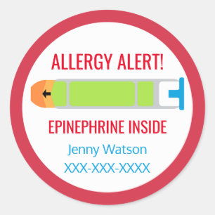 Gepersonaliseerd allergie Alert Epinefrine in het  Ronde Sticker