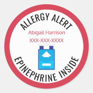 Gepersonaliseerd allergie Alert Epinefrine in het  Ronde Sticker