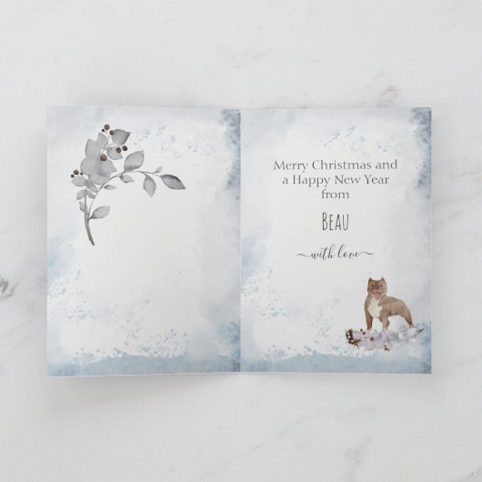 Gepersonaliseerd Amerikaanse Bully Waterverf Kerst Feestdagen Kaart (Binnen)