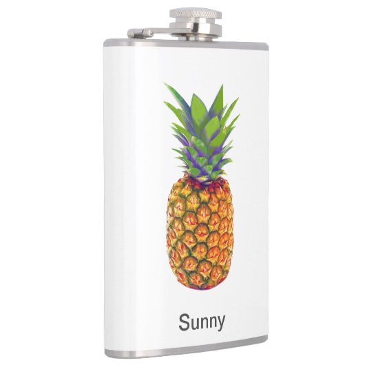 Gepersonaliseerd ananassap fruit op wit heupfles (Rechts)