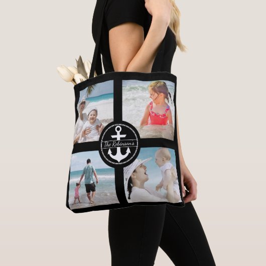 Gepersonaliseerd Anchor Photo Collage Black Tote Bag (Dichtbij)
