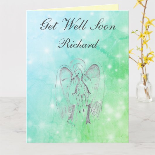 Gepersonaliseerd Angel ontwerp Get Well Kaart (Gele Bloem)