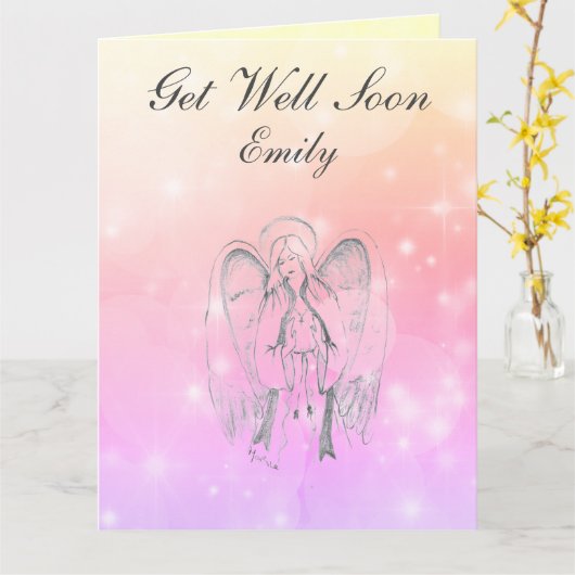 Gepersonaliseerd Angel ontwerp Get Well Kaart (Gele Bloem)