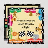 Gepersonaliseerd "Animal Racing Birthday"-uitnodig Kaart (Voorkant / Achterkant)