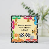 Gepersonaliseerd "Animal Racing Birthday"-uitnodig Kaart (Staand voorkant)