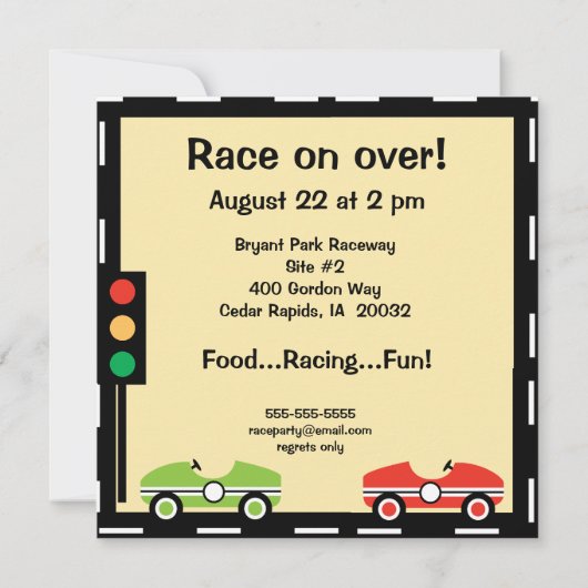 Gepersonaliseerd "Animal Racing Birthday"-uitnodig Kaart (Achterkant)