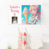 Gepersonaliseerd  Anime Ice Cream Verjaardagsfeest Spandoek (Insitu)