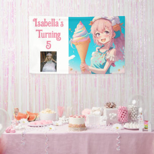 Gepersonaliseerd  Anime Ice Cream Verjaardagsfeest Spandoek