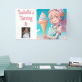Gepersonaliseerd  Anime Ice Cream Verjaardagsfeest Spandoek (Beurs)