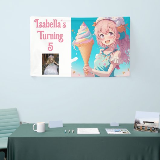 Gepersonaliseerd  Anime Ice Cream Verjaardagsfeest Spandoek (Beurs)