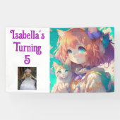 Gepersonaliseerd  Anime Meisje met Kitten Spandoek (Horizontaal)