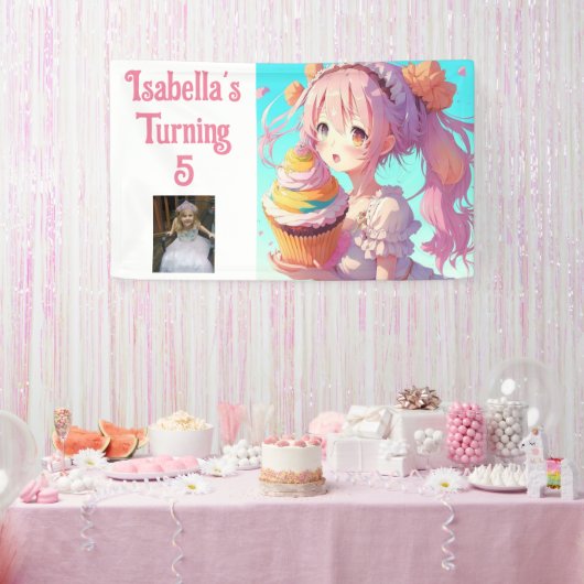 Gepersonaliseerd  Anime Meisje Roze en Blauw Spandoek (Feest)