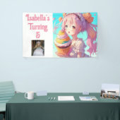 Gepersonaliseerd  Anime Meisje Roze en Blauw Spandoek (Beurs)