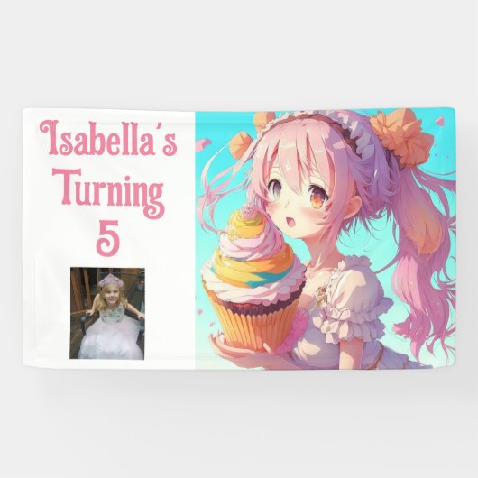 Gepersonaliseerd  Anime Meisje Roze en Blauw Spandoek (Horizontaal)