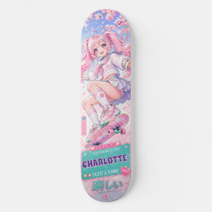 Gepersonaliseerd Anime Meisje Schattig Roze en Pas Persoonlijk Skateboard
