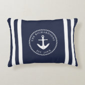 Gepersonaliseerd anker en strepen Navy Blue Accent Kussen (Voorkant)