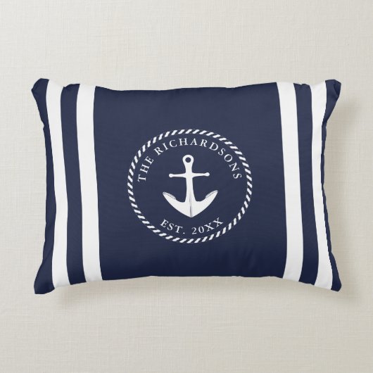Gepersonaliseerd anker en strepen Navy Blue Accent Kussen (Voorkant)
