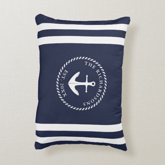 Gepersonaliseerd anker en strepen Navy Blue Accent Kussen (Achterkant (Verticaal))