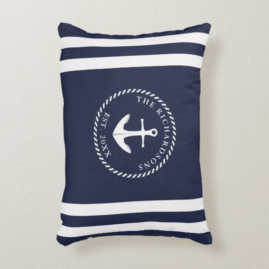 Gepersonaliseerd anker en strepen Navy Blue Accent Kussen (Voorkant(Verticaal))