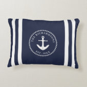 Gepersonaliseerd anker en strepen Navy Blue Accent Kussen (Achterkant)