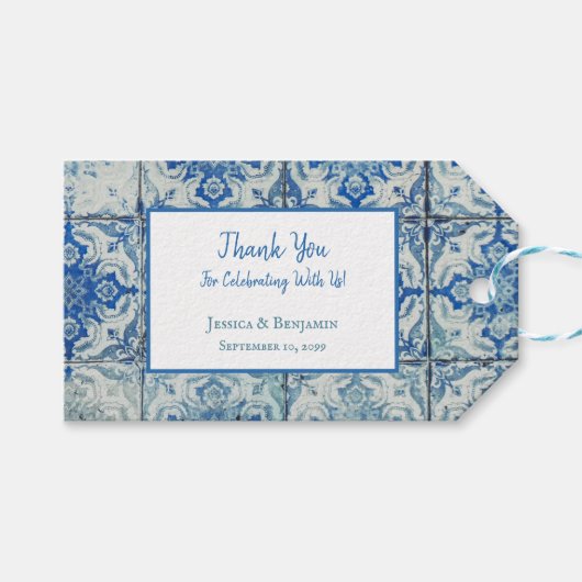 Gepersonaliseerd Antiek  Portugees Tile Patroon Cadeaulabel (Voorkant (Horizontaal))