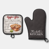 Gepersonaliseerd appeltaart bakken recept ovenwant & pannenlap set (Voorkant)