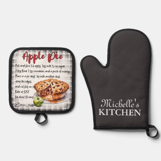 Gepersonaliseerd appeltaart bakken recept ovenwant & pannenlap set (Voorkant)