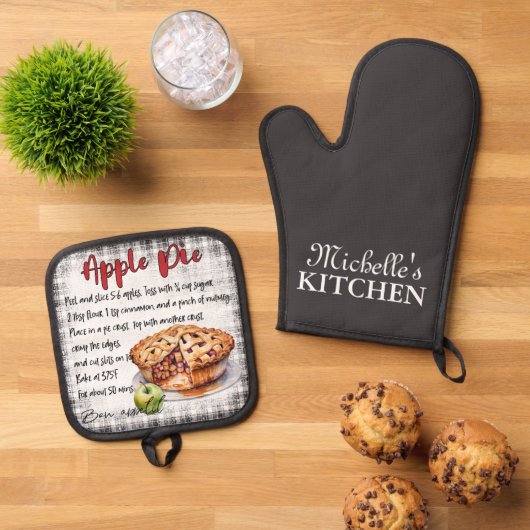 Gepersonaliseerd appeltaart bakken recept ovenwant & pannenlap set (Top down)