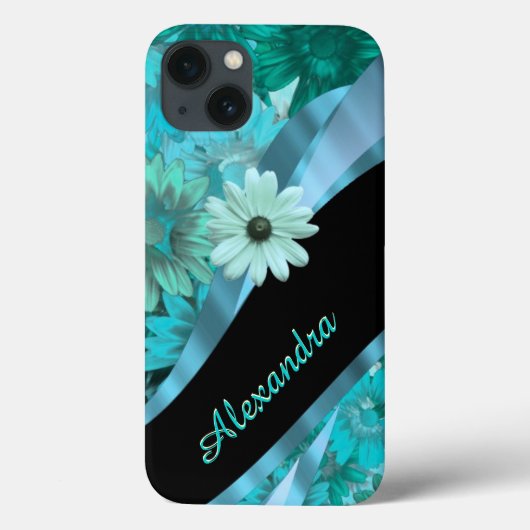 Gepersonaliseerd  aqua blauw bloemenpatroon Case-Mate iPhone case (Achterkant)