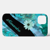 Gepersonaliseerd  aqua blauw bloemenpatroon Case-Mate iPhone case (Achterkant (horizontaal))