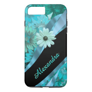 Gepersonaliseerd aqua blauw bloemenpatroon iPhone 8/7 plus hoesje