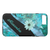 Gepersonaliseerd aqua blauw bloemenpatroon Case-Mate iPhone case (Achterkant (Horizontaal))