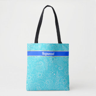gepersonaliseerd aqua blauw en wit ingewikkeld ont tote bag