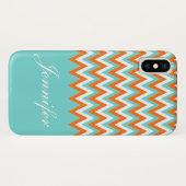 Gepersonaliseerd Aqua Blue White Sinaasappel Chevr Case-Mate iPhone Case (Achterkant (horizontaal))