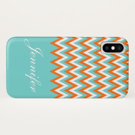 Gepersonaliseerd Aqua Blue White Sinaasappel Chevr Case-Mate iPhone Case (Achterkant (horizontaal))