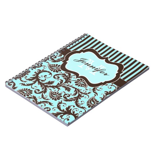 Gepersonaliseerd Aqua Brown White Striped Notitieb Notitieboek (Linkerzijde)
