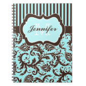 Gepersonaliseerd Aqua Brown White Striped Notitieb Notitieboek (Voorkant)