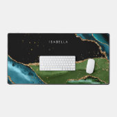 Gepersonaliseerd Aqua/Groen Agate met Gold Glitter Bureaumat (Keyboard & Muis)