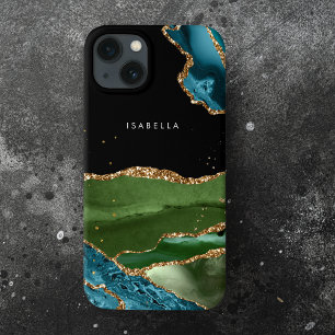 Gepersonaliseerd Aqua/Groen Agate met Gold Glitter Case-Mate iPhone Case
