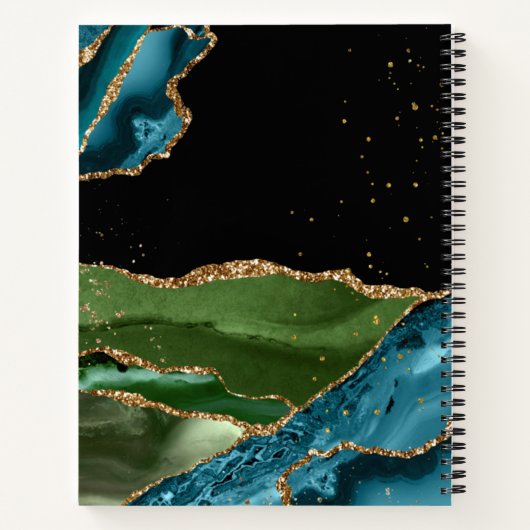 Gepersonaliseerd Aqua/Groen Agate met Gold Glitter Notitieboek (Achterkant)