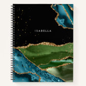 Gepersonaliseerd Aqua/Groen Agate met Gold Glitter Notitieboek (Voorkant)