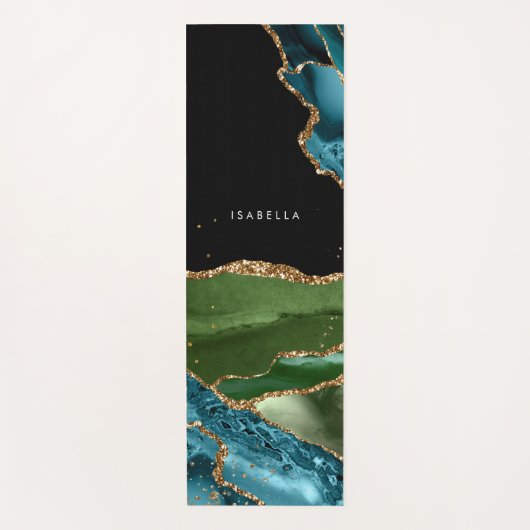 Gepersonaliseerd Aqua/Groen Agate met Gold Glitter Yogamat (Voorkant)