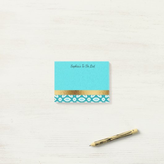 Gepersonaliseerd Arctic Blue Turquoise White Gold Post-it® Notes (Op bureau)