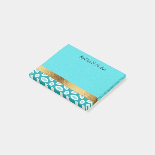 Gepersonaliseerd Arctic Blue Turquoise White Gold Post-it® Notes (Schuin)