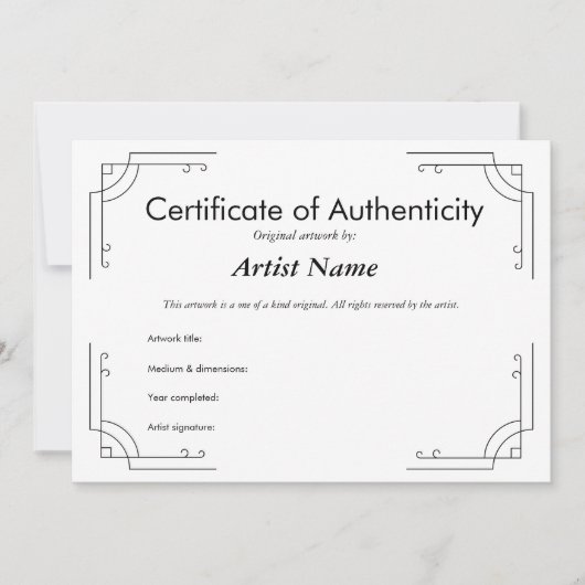 Gepersonaliseerd art Deco-certificaat van echtheid Kaart (Voorkant)