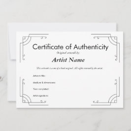 Gepersonaliseerd art Deco-certificaat van echtheid Kaart