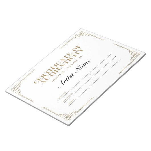 Gepersonaliseerd art Deco-certificaat van echtheid Notitieblok (Schuin)