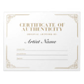 Gepersonaliseerd art Deco-certificaat van echtheid Notitieblok (Voorkant)